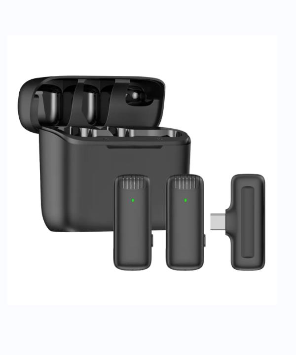 Plug and Play Wireless Microphone with Charging Case Dual Microphone Clip On Mic for Phone/Laptop/Ta